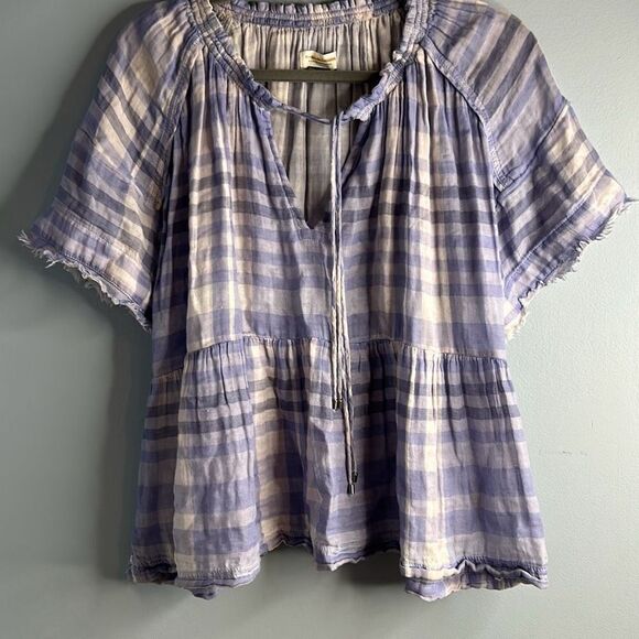 Pilcro and the Letterpress Anthropologie Bette Babydoll Purple Plaid Blouse Medi - Picture 2 of 6